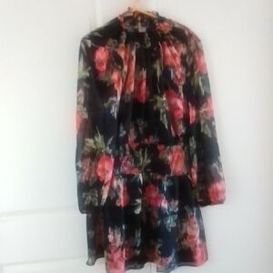 Steve Madden Floral Long Sleeve Dress - Black and Red